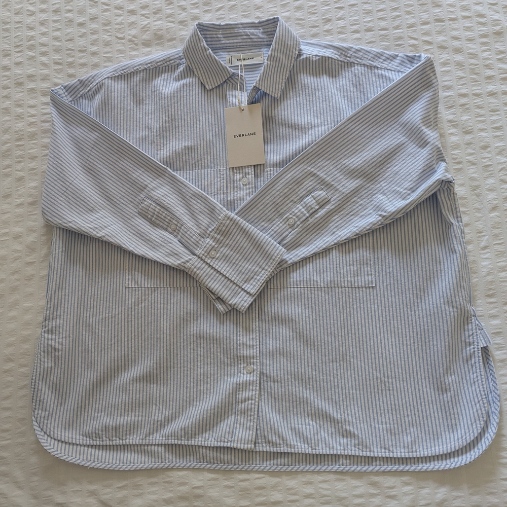 NWT EVERLANE Boxy Oxford Blue Striped Shirt
